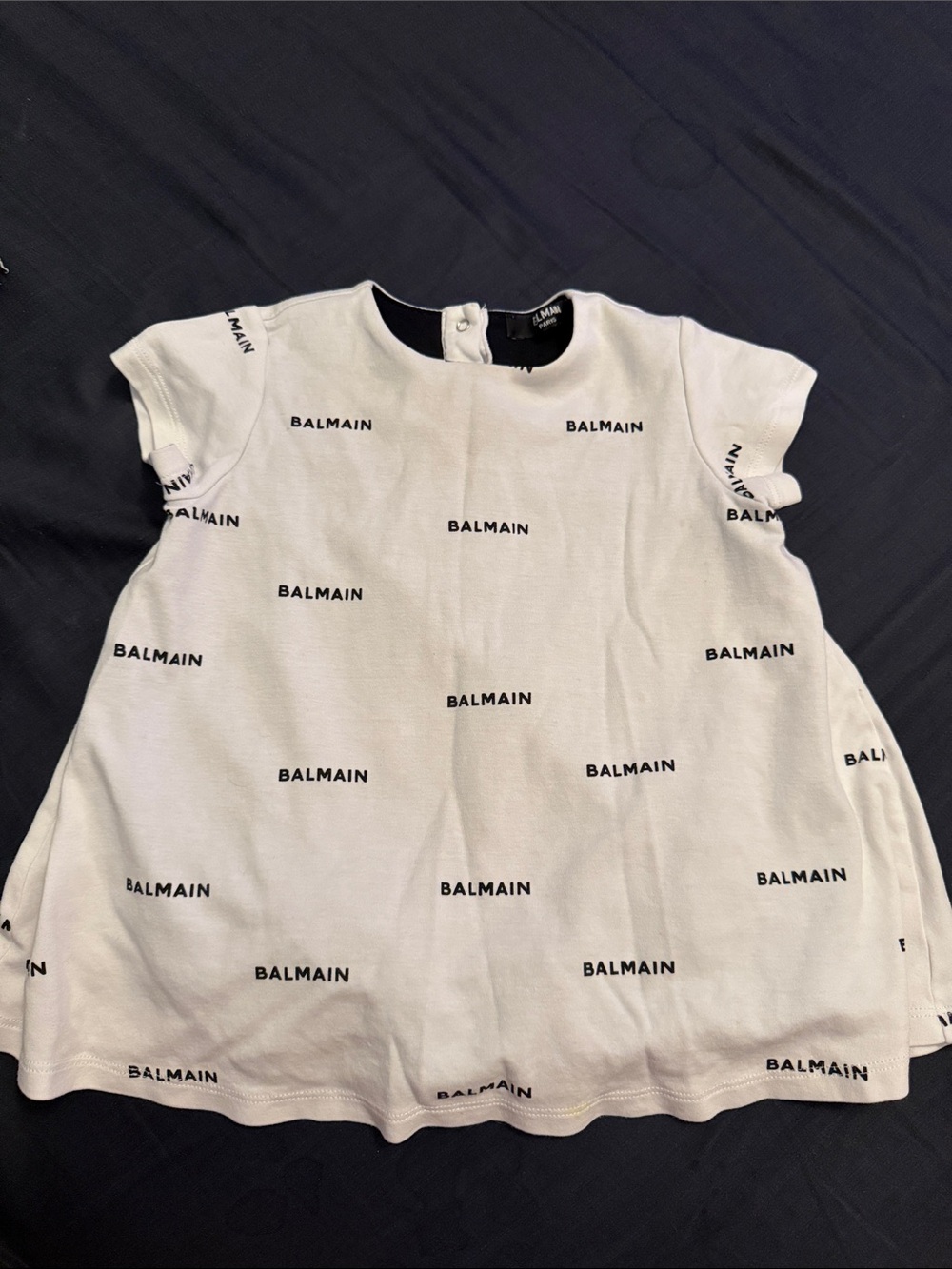 Balmain White Logo-Repeat Short Sleeve Tunic Dress